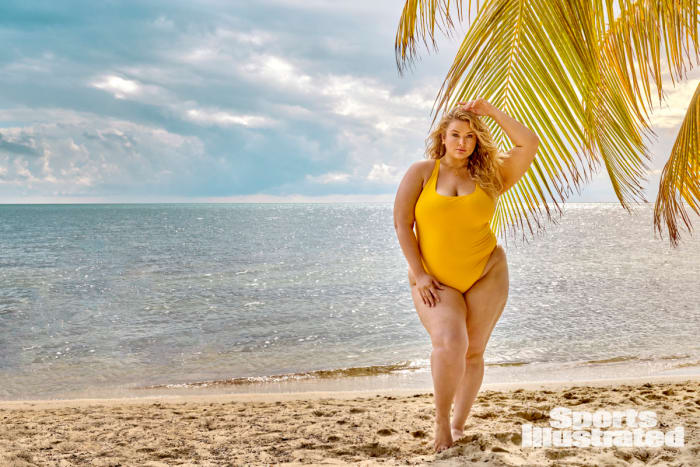 Hunter McGrady was photographed by Yu Tsai in Belize. Swimsuit by Andie. Earrings and necklace by Cleopatra’s Bling.